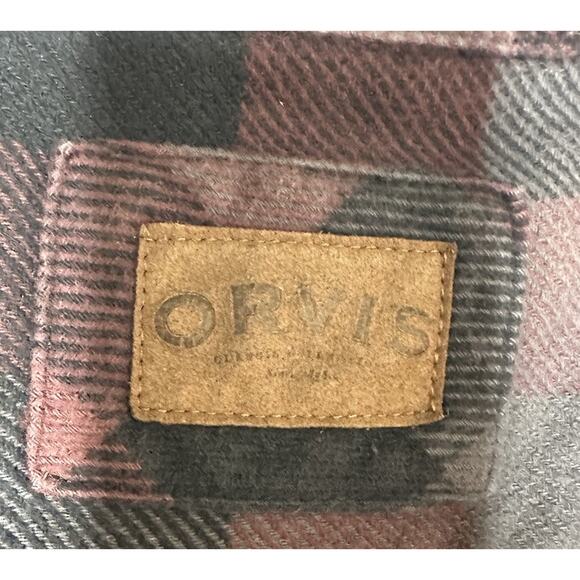 Orvis Mens Heavy Flannel Shirt Jacket Red Black Plaid Lumberjack Size Large - Picture 3 of 11
